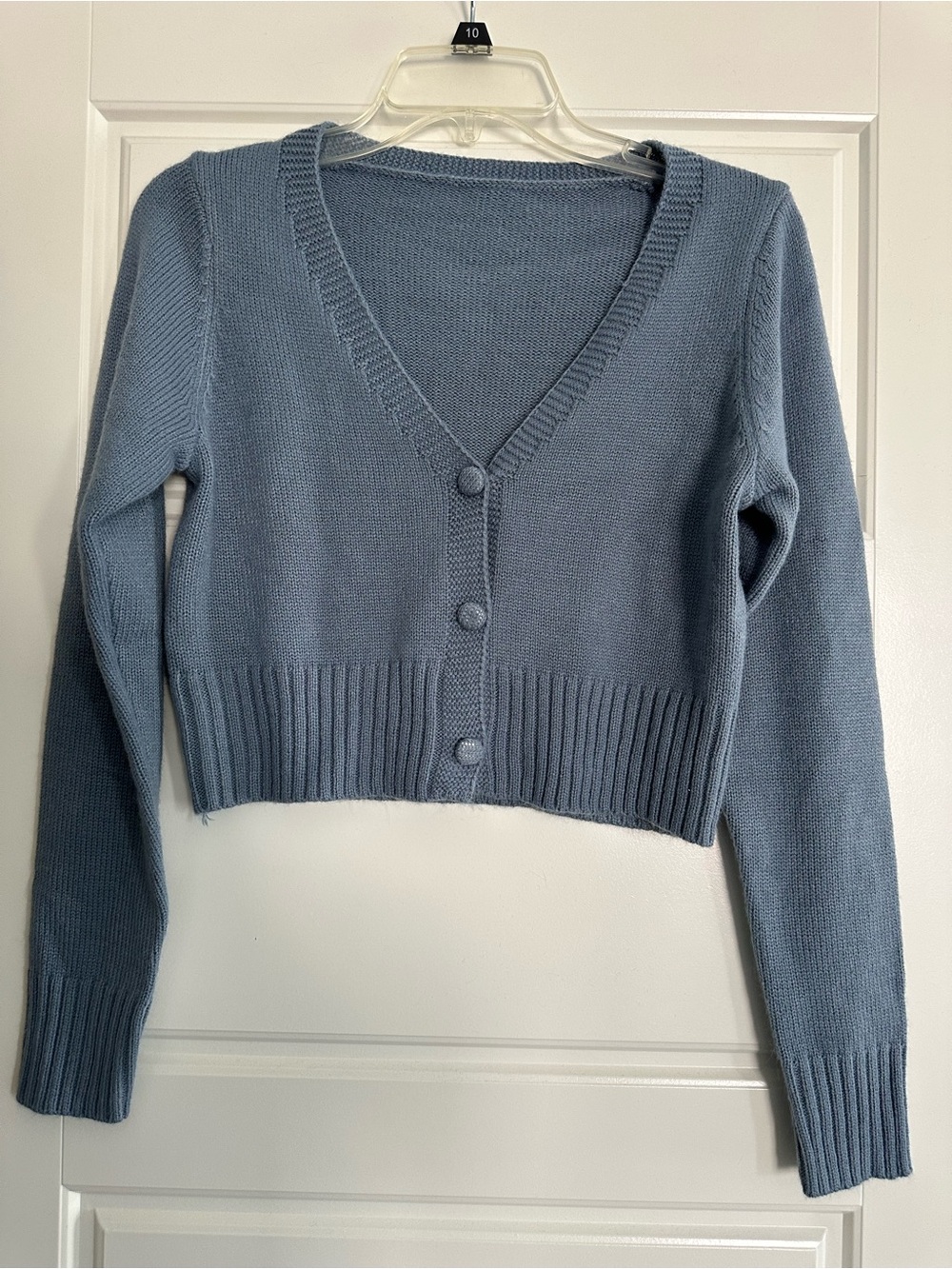 SHEIN Dusty Blue Cropped V-Neck Button Cardigan